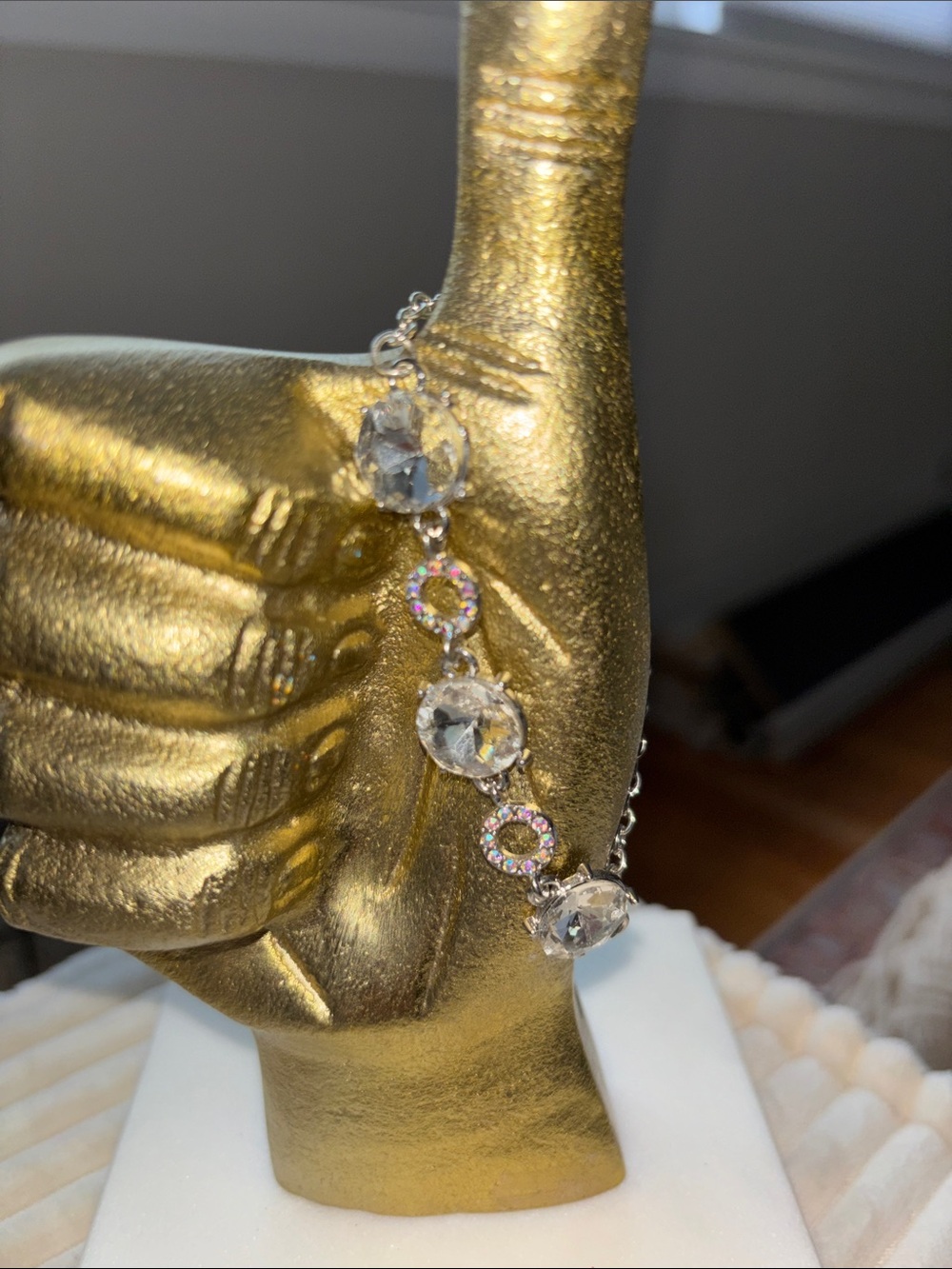 Silver Crystal Drop Bracelet with Iridescent Accents